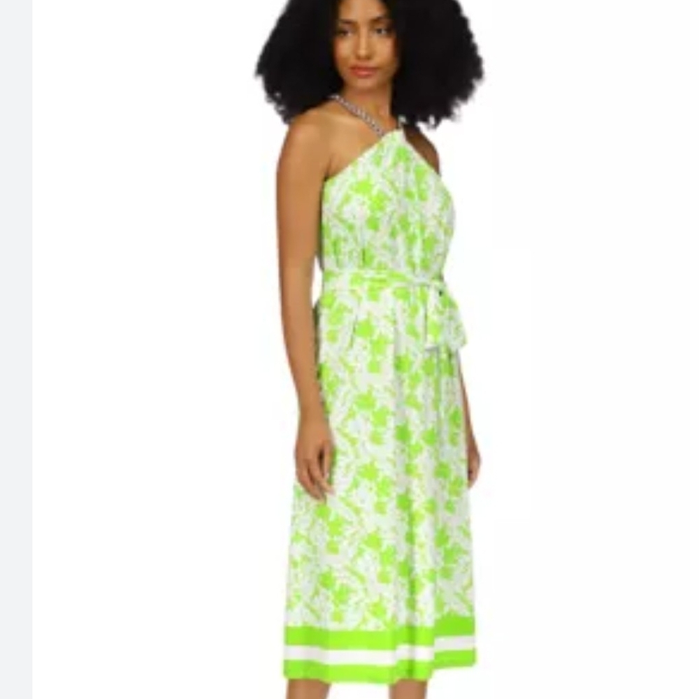MICHAEL Michael Kors Green and White Midi Dress